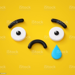 3d render, abstract emotional sad face icon, tears, sorrow, disappointed character illustration, cute cartoon monster, emoji, emoticon, toy